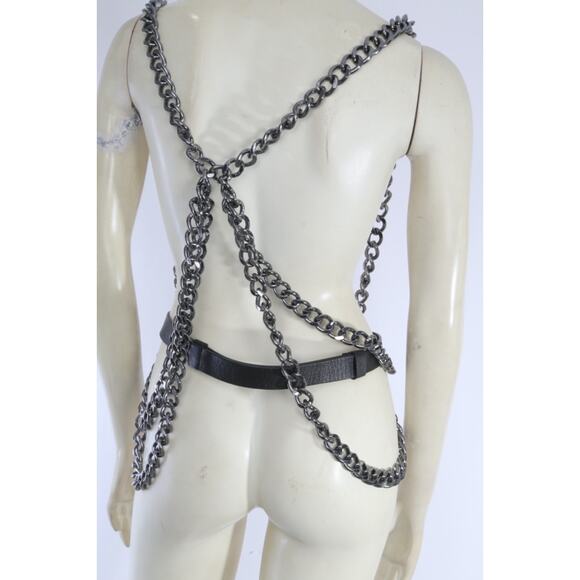 Black One Of A kind Leather Chain Harness Belt Restored Gothic Statement Size S - Picture 2 of 13